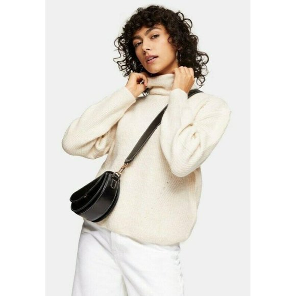 Topshop Sweaters - TOPSHOP  Cream Roll Knitted Sweater Long Sleeves In Camel